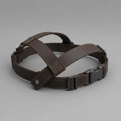 Close-up of a dog seat belt harness, showing adjustable straps and durable material