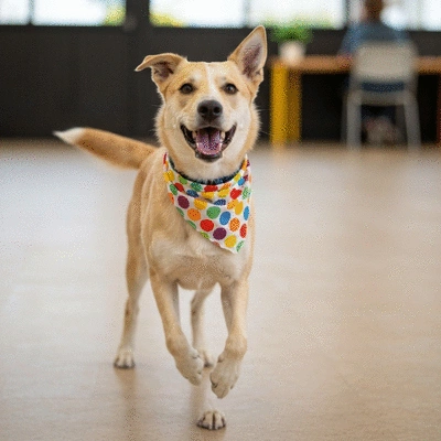 Happy dog safely secured in a car with a high-quality seat belt, peaceful expression