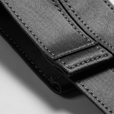 Close-up of durable, crash-tested dog seatbelt material and stitching